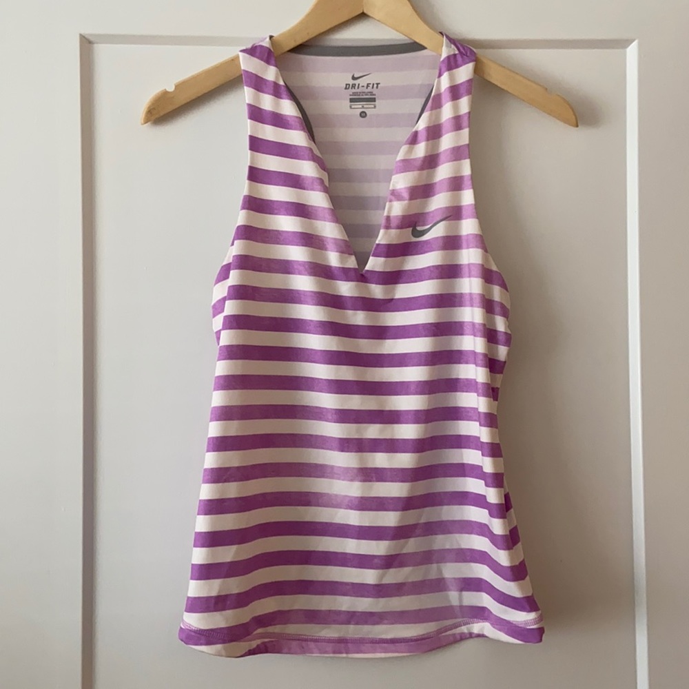 Nike Dri Fit Purple and White Striped Tank Top Size M